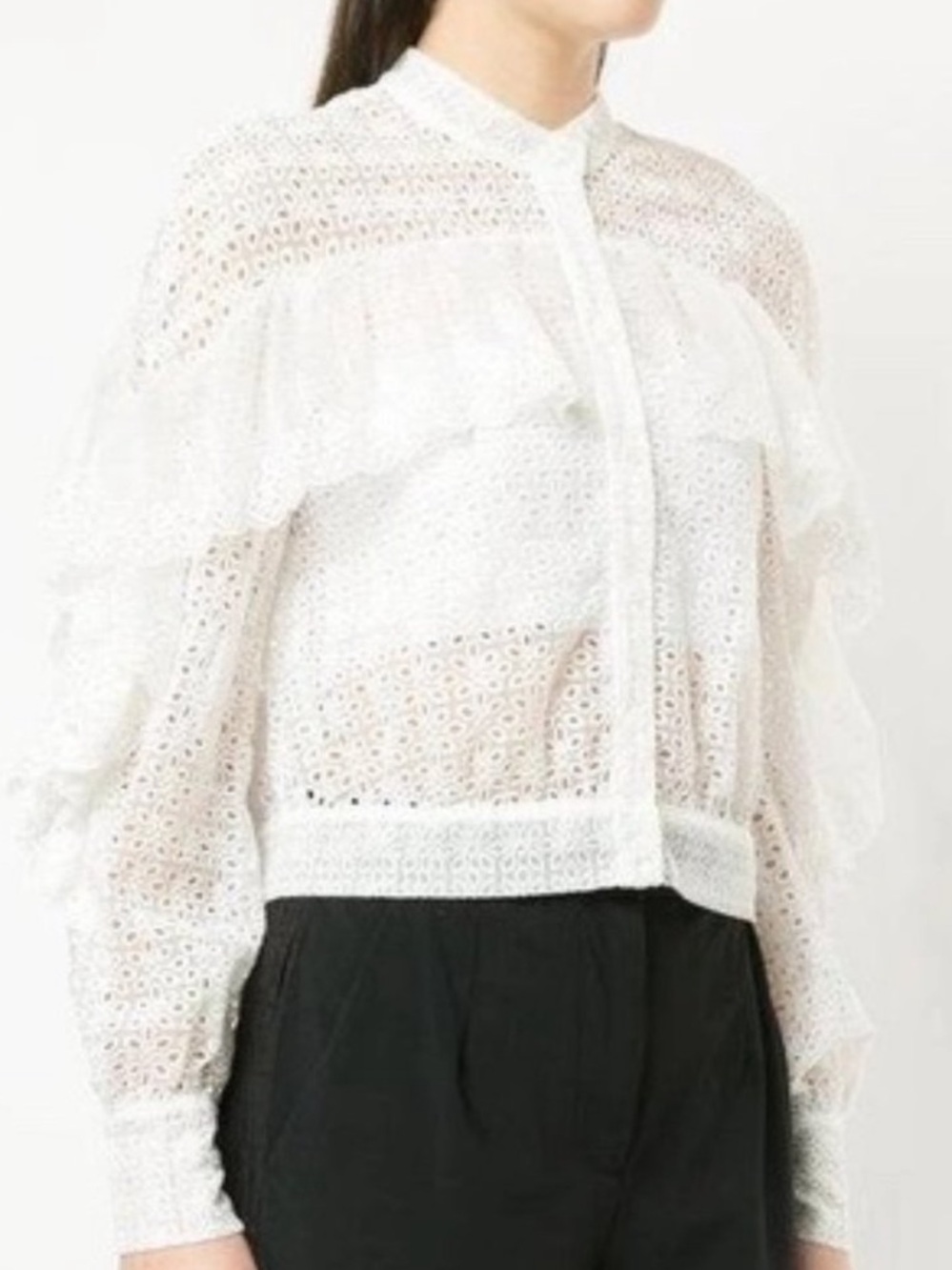 Self-Portrait White Ruffle Cutwork Organza Top Blouse Women’s Size 8